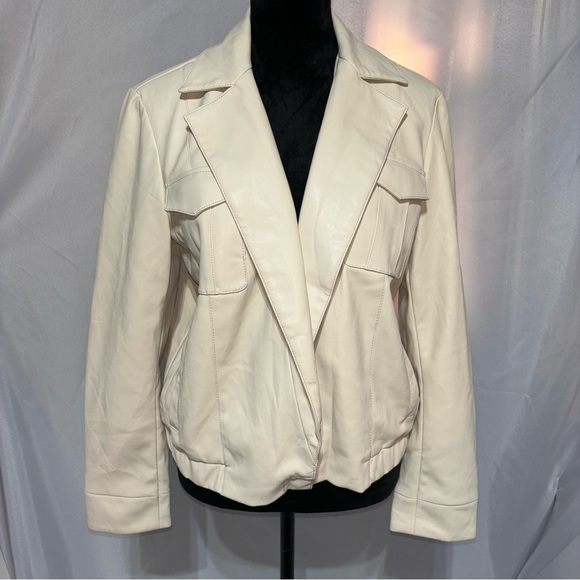 INC International Concepts Moto Cream Faux Leather One Snap Jacket Size L - Picture 1 of 11